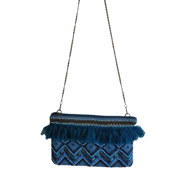 Steven by Steve Madden Blue Boho Beaded Embroidered Crossbody Bag - Picture 2 of 6